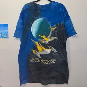 Vtg 90s Star Wars Phantom Menace Naboo N-1 Starfighter Tie Dye Shirt - Mens XL